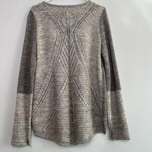 Outback Red Womens Wool Blend Sweater Sz L Gray Back 2-Tone Crochet boho cable